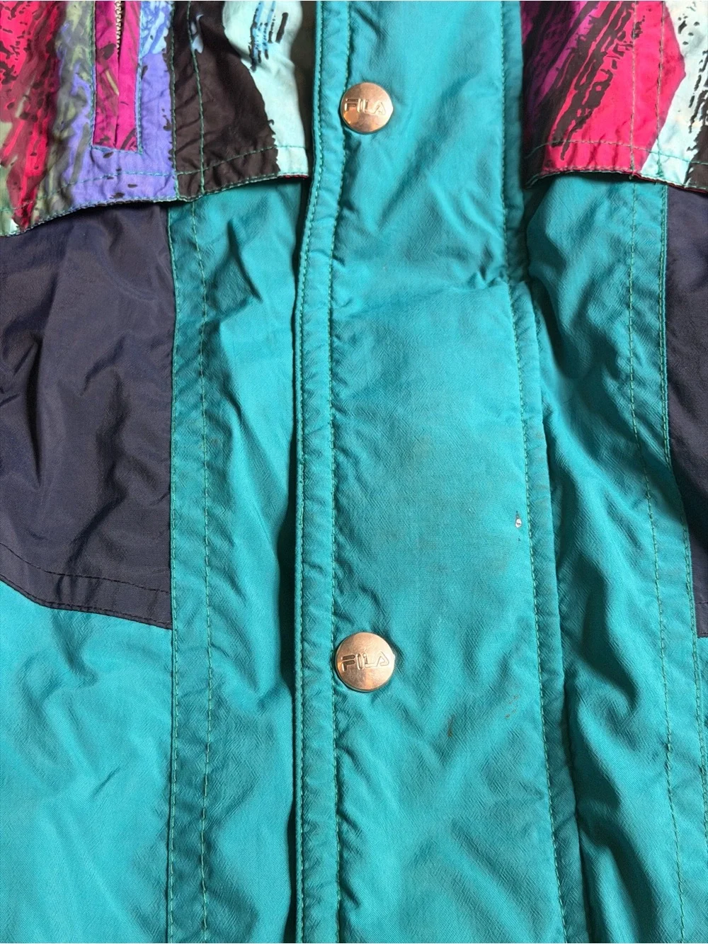 Vintage Fila Ski Team Italia Jacket Mens 42 Large 90s Retro Colorblock Puffer